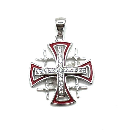 Sterling Silver Enamel Jerusalem Cross Pendant